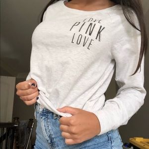 PINK Heathered Grey Crewneck